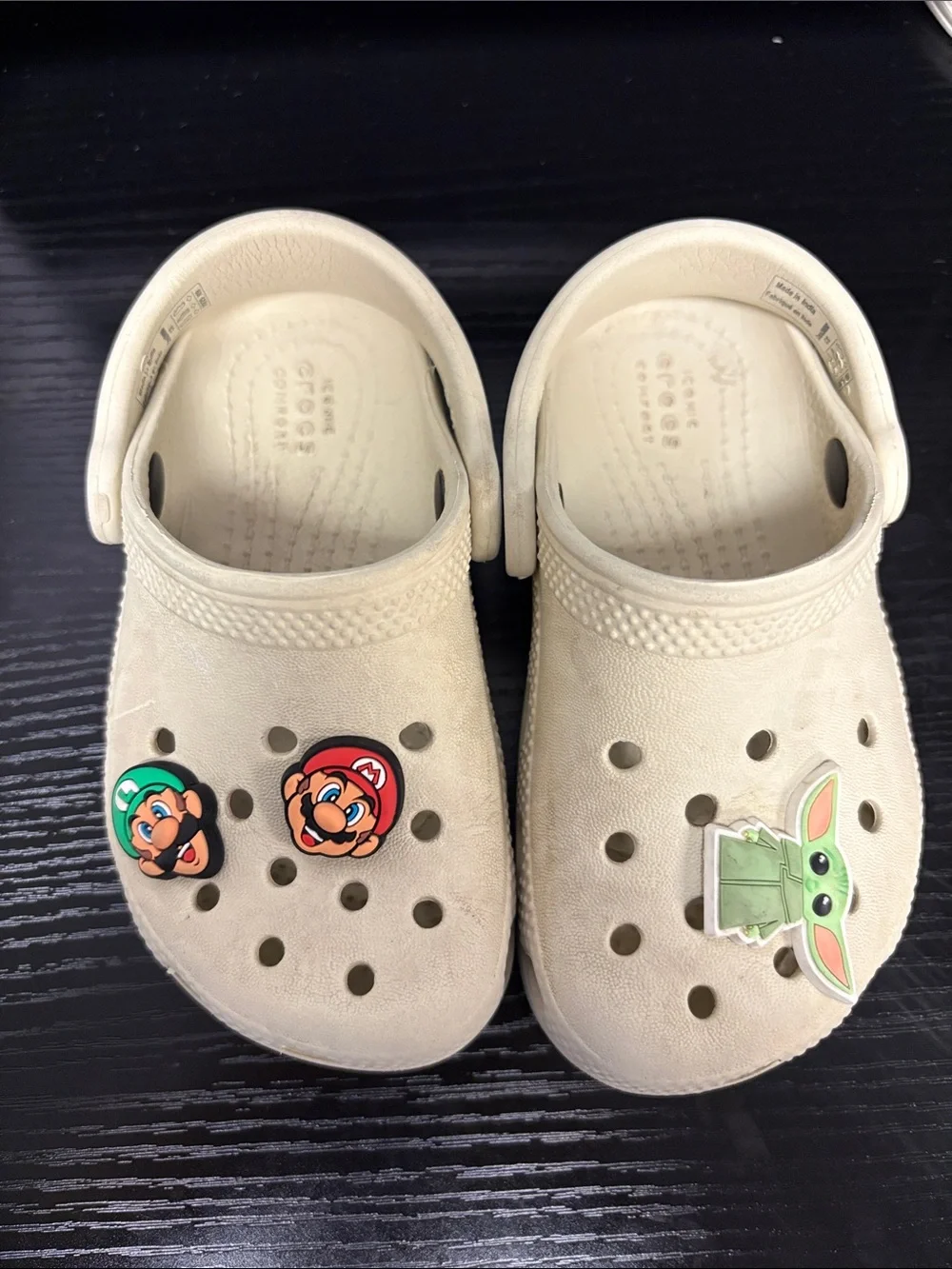 Kids Cream Crocs with Character Charms